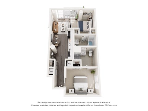 Floor plan for 2 beds, 2 baths, 795 sqft